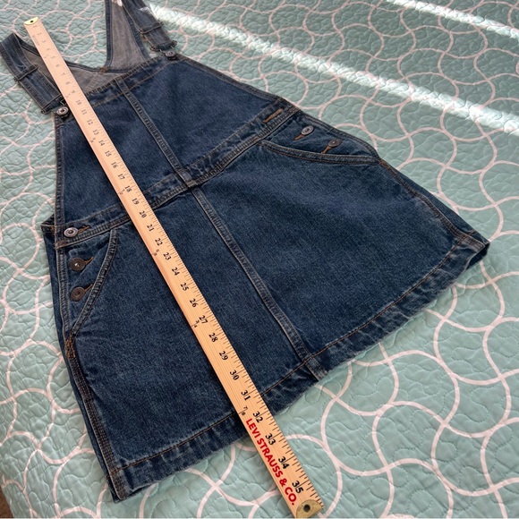 Free People Blue Denim Overall Raw Hem Pocketed Casual Dress Size 26 - Picture 8 of 11